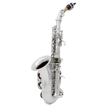 Imagem de Instrumento de saxofone, saxofone soprano, profissional, B, saxofone plano, latão, saxofone prateado, instrumento de sopro de madeira com capa de alça de pescoço, peças de palhetas