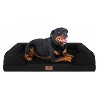 Imagem de Comfort Expression Cama ortopédica para cães extragrandes 121 x 76 cm, à prova d'água de espuma para ovos, 2GG, com almofadas removíveis, sofá para cães com capa lavável e fundo antiderrapante, preta
