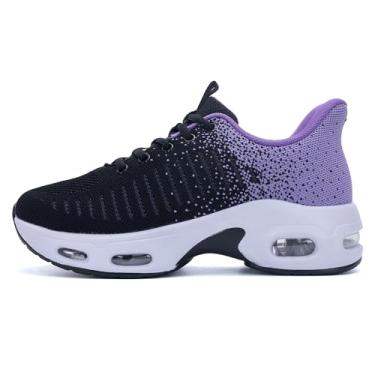 Imagem de AiEles Tênis de caminhada feminino sem cadarço tênis atlético academia corrida, Preto, roxo, 41
