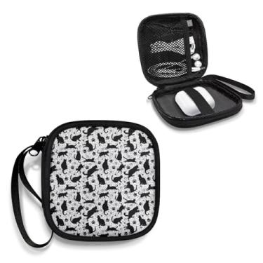 Imagem de Capa para fone de ouvido com estampa de gato, pequenos estojos de transporte, organizador de fone de ouvido portátil, bolsa de armazenamento com alça