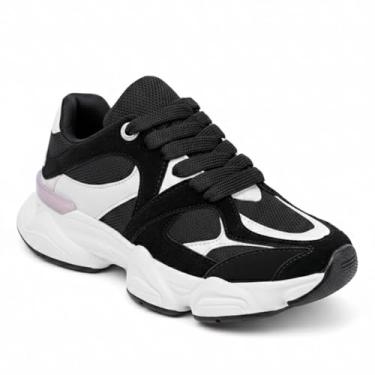 Imagem de Tênis Feminino Plataforma Chunky Casual Esportivo Leve Confortável Antiderrapante para Caminhada Academia e Dia a Dia (Preto e Branco, BR, Adulto, Numérico, 38)