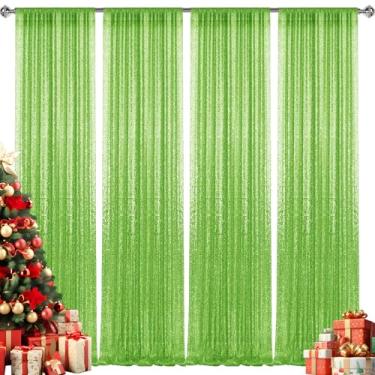 Imagem de 2 x 2,5 m - 4 peças de painéis de cortina de lantejoulas verdes maçã, cenário fotográfico, cortinas com glitter, fundo de tecido para decoração de festa de casamento de Natal