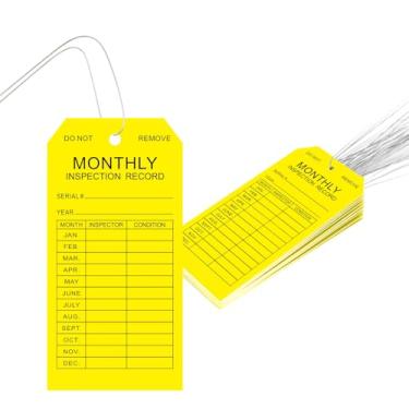 Imagem de Etiquetas de inspeção mensal (pacote com 200), plástico PVC resistente a rasgos e água, etiquetas de segurança com fios anexados, etiqueta de registro de inspeção para andaimes, escadas, extintor de
