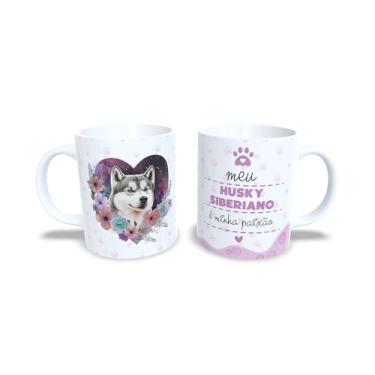 Imagem de Caneca de Cerâmica 325ml com Tema Beagle, Design de Cachorro com Flores, Branco e Rosa (13192)