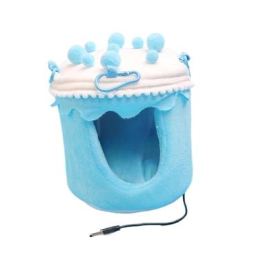 Imagem de WeiLaiKeQi de inverno quente para pássaros, confortável e aquecido, em formato de bolo, aconchegante, cama ideal para gaiola de calopsitas e outros, Azul