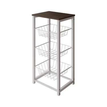 Imagem de Fruteira De Chão Cozinha Desmontada Aço Branco Tampo Amêndoa Madri - Cor: Marrom