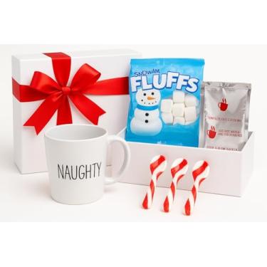 Imagem de Conjunto de presente Hot Cocoa – Caneca impertinente + boneco de neve Marshmallows + colheres de doce de menta + mistura de chocolate quente | Caixa de presente de Natal | Conjunto de petiscos