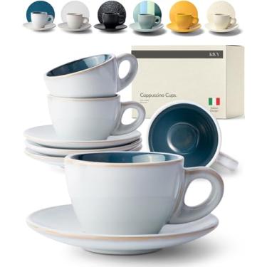 Imagem de KIVY Conjunto de 4 copos de cappuccino [227 g] - Conjunto de copos de cappuccino de parede grossa para arte com latte - canecas de latte - xícaras de café - caneca de café - xícara de arte latte