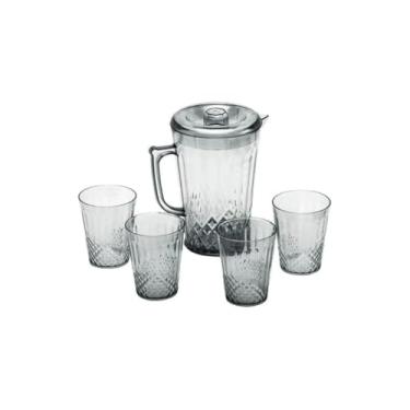 Imagem de Conjunto Jarra 2000ml com Tampa e 4 Copos 270ml, Acrílico Transparente, Textura Cristal, 25cm Altura