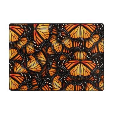 Imagem de ZERAOKE Tapete de área de borboletas laranja 58 x 80 polegadas (4,84 x 6,67 pés), tapete de área de sala de estar moderno lavável, tapete de área grande de luxo com absorção de água, tapetes macios