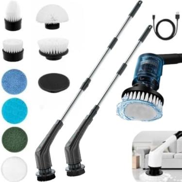 Imagem de Esfregão de Limpeza Elétrico - Escova C/Cabo Extensível, 2 Velocidades, Sem Fio, Portátil, Ideal para Banheiro, Cozinha e Mais - Praticidade na Faxina! Marca Layed® (9 em 1 (Preto))