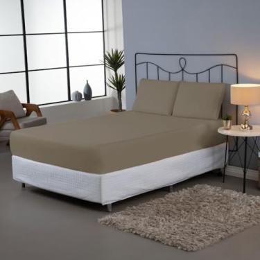 Imagem de Jogo de Lençol 3 Peças Casal Padrão, Percal 180 Fios, Liso com Elástico, 80% Algodão/20% Poliéster, 1,88m x 1,38m x 30cm, Inclui 2 Fronhas 70cm x 50cm (Marrom)