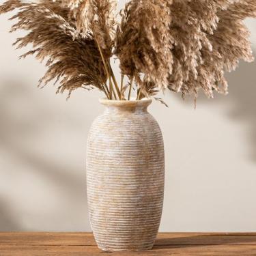 Imagem de Vaso de flores de cerâmica, vasos grandes rústicos de 31,7 cm, decoração de casa, cerâmica alta, vaso decorativo de pampas para mesa, sala de estar, entrada, cornija, estante de livros, quarto