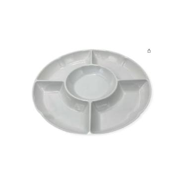 Imagem de Petisqueira Redonda 5 Divisórias, Melamina, Branco, 23cm Diâmetro, para Servir Salgados e Aperitivos