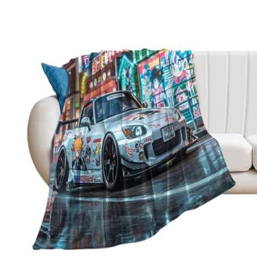 Imagem de HouLaiZhe Cobertor Super Macio Flanela Grafite JDM Carro S2000 Neon Leve Cobertores de Refrigeração para Sofá-Cama Cadeira Sofá Carro Viagem ao Ar Livre Leve Quente 152 cm x 203 cm