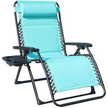 Imagem de Cadeira reclinável com gravidade zero, cadeiras reclináveis dobráveis e ajustáveis com suporte para copos, cadeiras pesadas, espreguiçadeiras, escritório, almoço, para pátio, acampamento, praia