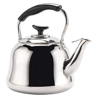 Imagem de YYBOES Chaleira de assobio, fogão, fogão, aço inoxidável, apito, chaleira com cabo de grãos para fogão a gás, fogão de indução, chaleira de acampamento