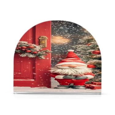 Imagem de xigua Suporte de guardanapo de gnomo fofo de Natal para mesas, porta-guardanapos de papel de placa acrílica elegante, dispensador de papel de seda independente moderno para sala de jantar, sala de