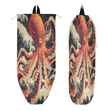 Imagem de xigua Suporte de parede para saco plástico de polvo vermelho com cordão, 1 pacote, reutilizável para decoração organizadora de sacolas de compras, meias, roupas íntimas e gravatas