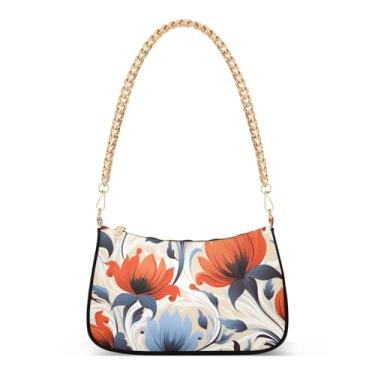 Imagem de CEBUGI Bolsas transversais femininas bolsa de ombro abstrata estampa floral bolsa clutch elegante com alça de corrente
