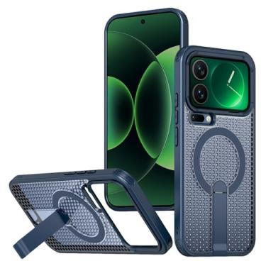 Imagem de LTLMYDAM Capa vazada para Xiaomi 17 Pro Max/17 Pro/17, capa magnética de dissipação de calor com suporte ajustável, capa ultrafina à prova de choque, azul, 17 Pro