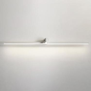 Imagem de Luminária de parede linear de metal com abajur de cabeceira, iluminação de parede para espelho de penteadeira, luminárias de parede com faixa branca para banheiro.