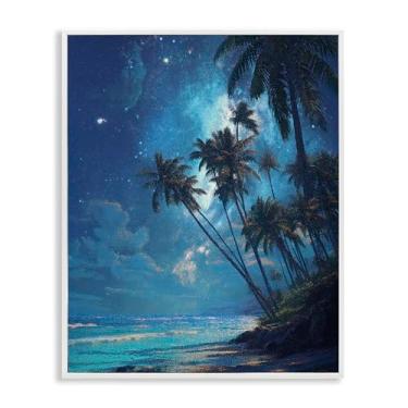 Imagem de Stupell Industries Arte giclée emoldurada branca com palmeiras de praia iluminadas pela lua, design de Ziwei Li, 14 x 11