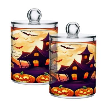 Imagem de STAYTOP 4 frascos de boticário com dispensador Qtip para banheiro com etiquetas – Recipiente de armazenamento Qtip de plástico transparente para bola de algodão, cotonete, grão de café - castelo de