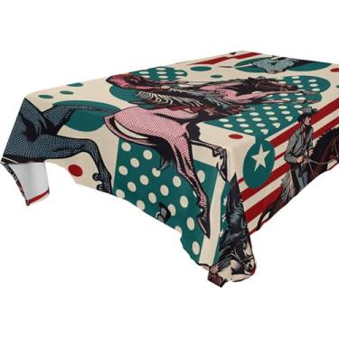 Imagem de Burbuja Toalha de mesa Western Cowboys, toalha de mesa retangular, anti-rugas, grossa para decoração de jantar, cozinha, festa, 152 x 228 cm