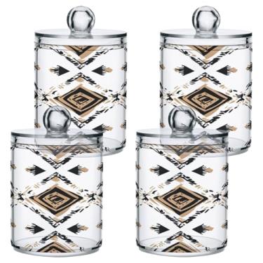 Imagem de STAYTOP 4 peças de tapeçaria de nativos americanos dispensador Qtip boticário frascos de banheiro com etiquetas - recipiente de armazenamento Qtip recipiente de plástico transparente acrílico para
