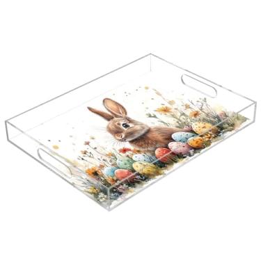 Imagem de STAYTOP Bandeja de servir de acrílico de coelho fofo da Páscoa, 15,7 x 11,20 cm, bandejas decorativas à prova de derramamento, organizador de bancada para café da manhã, chá, comida, maquiagem