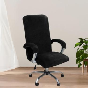 Imagem de Capa de cadeira de computador giratória universal, capa de veludo macio para cadeira de mesa de computador, protetor elástico, protetor à prova de gatos, para escritório em casa - preto | GG
