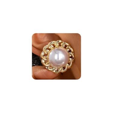 Imagem de Brincos vintage de ouro preto, brincos grandes e grossos na moda para mulheres, brincos pendentes de pérolas douradas, joias de casamento, Large, Metal, Sem pedra preciosa