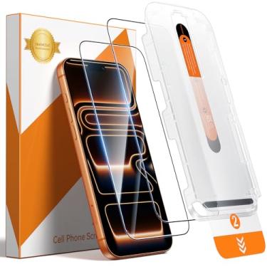 Imagem de DIMONCOAT Película de vidro TOP 9H+ para iPhone 17 Pro [fácil instalação com um puxão] [10 x proteção militar] protetor de tela de vidro temperado 17 Pro 6,3 polegadas, compatível com capas, pacote