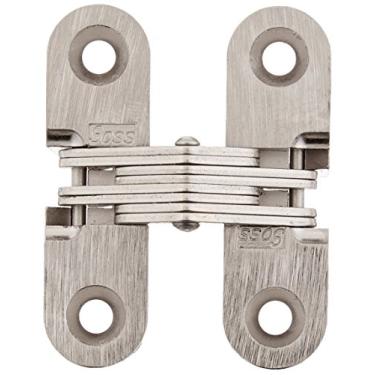Imagem de SOSS Dobradiça invisível de zinco 203 com furos para aplicações em madeira ou metal, montagem de encaixe, acabamento externo de níquel acetinado (pacote com 2)