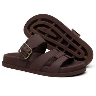 Imagem de Sandalia Nuvem Microexpandido Feminino com Fivela na cor Marrom-Feminino