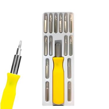 Imagem de Kit de Chaves de Precisão com 14 Bits, Adaptador Amarelo 10cm, Aço e Plástico, para Reparos Eletrônicos e Pequenos Parafusos