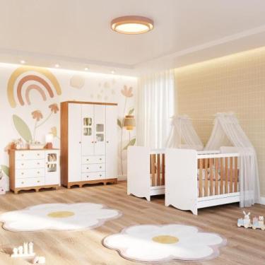 Imagem de Quarto Bebê Gêmeos 2 Berços Americano Ben Guarda Roupas 4 Portas Cômod