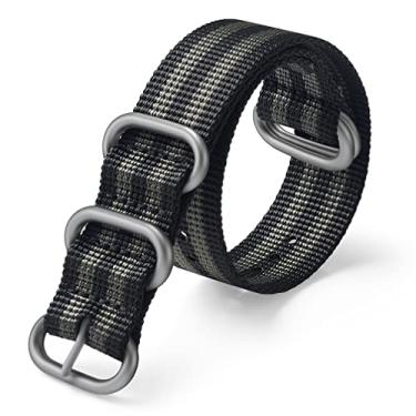 Imagem de HANYTON Pulseiras de relógio - Pulseira estilo nylon balístico militar com fivela pesada prata de - escolha de largura - 18 mm, 20 mm, 22 mm ou 24 mm (22 mm, preto/cinza)