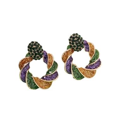 Imagem de Brincos femininos de carnaval cintilantes com tema de carnaval, coroa e bota, brincos delicados, flor verde, joia moderna para festas de carnaval, one size, Liga de aço, Sem pedra preciosa