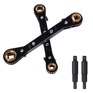 Imagem de Prozwee Conjunto de 2 chaves de serviço HVAC, chaves catracas curvas (3/20.3 cm, 1/10.2 cm, 3/40.6 cm, 5/40.6 cm) com 2 conversores de chave hexagonal, para mini divisão AC e reparo de refrigeração