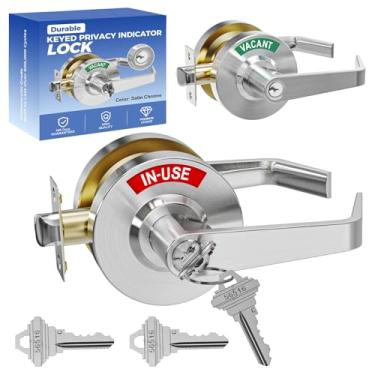 Imagem de Maçaneta indicadora comercial de entrada com chave | Maçaneta de porta resistente com indicador | Banheiro de restaurante, banheiro, escola, escritório | Trava de maçaneta de porta ocupada com chave