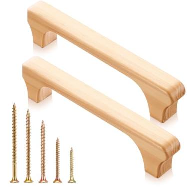 Imagem de Geelin Conjunto de puxadores de porta de sauna de madeira de pinho 2 puxadores de madeira para sauna spa banheiro puxadores de madeira natural com furos de parafuso padrão, 29 x 6 cm