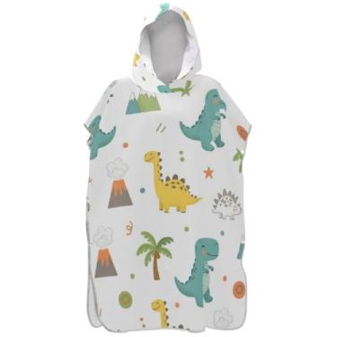 Imagem de Joisal Roupão de mudança de poncho de surfe para adultos toalha de natação com capuz bonito absorvente ponchos adultos para mulheres dinossauro fofo branco