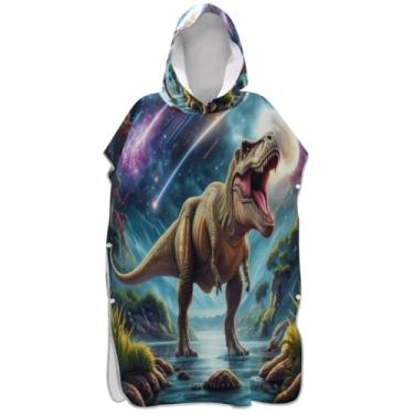 Imagem de Joisal Poncho de surfe para trocador adulto toalha de banho com capuz bonito plus size majestoso tiranossauro rex poncho masculino com capuz