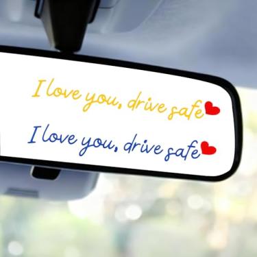 Imagem de Goktvai 6 Peças Adesivo de Espelho Retrovisor para Carro Eu te Amo, Dirija com Segurança Adesivos de Direção Segura Decalques Engraçados Vinil Janelas para Homens e Mulheres (Azul e Amarelo)