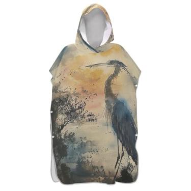 Imagem de Art Bird Ink Painting Surf Poncho Trocador Adulto Praia Com Capuz Toalha de Banho Roupão Masculino Feminino Poncho com Capuz