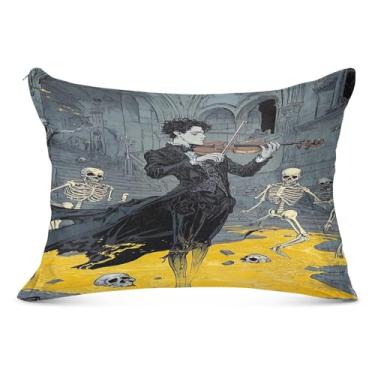 Imagem de Capa de almofada elegante com esqueletos violinistas King super macia, fronha com zíper 50 x 101 cm