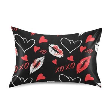 Imagem de Fronhas de cetim com batom vermelho e preto para resfriamento de cabelo King Queen fronha padrão floral confortável macio tamanho padrão 66 cm x 50 cm