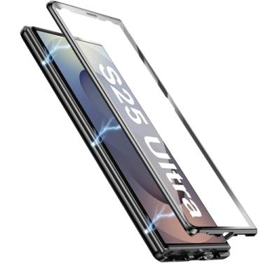 Imagem de [Material de metal] Capa para Samsung Galaxy S25 Ultra, capa de celular externa com proteção contra quedas de grau militar com tela de vidro integrada e protetor de lente da câmera, capa de metal para